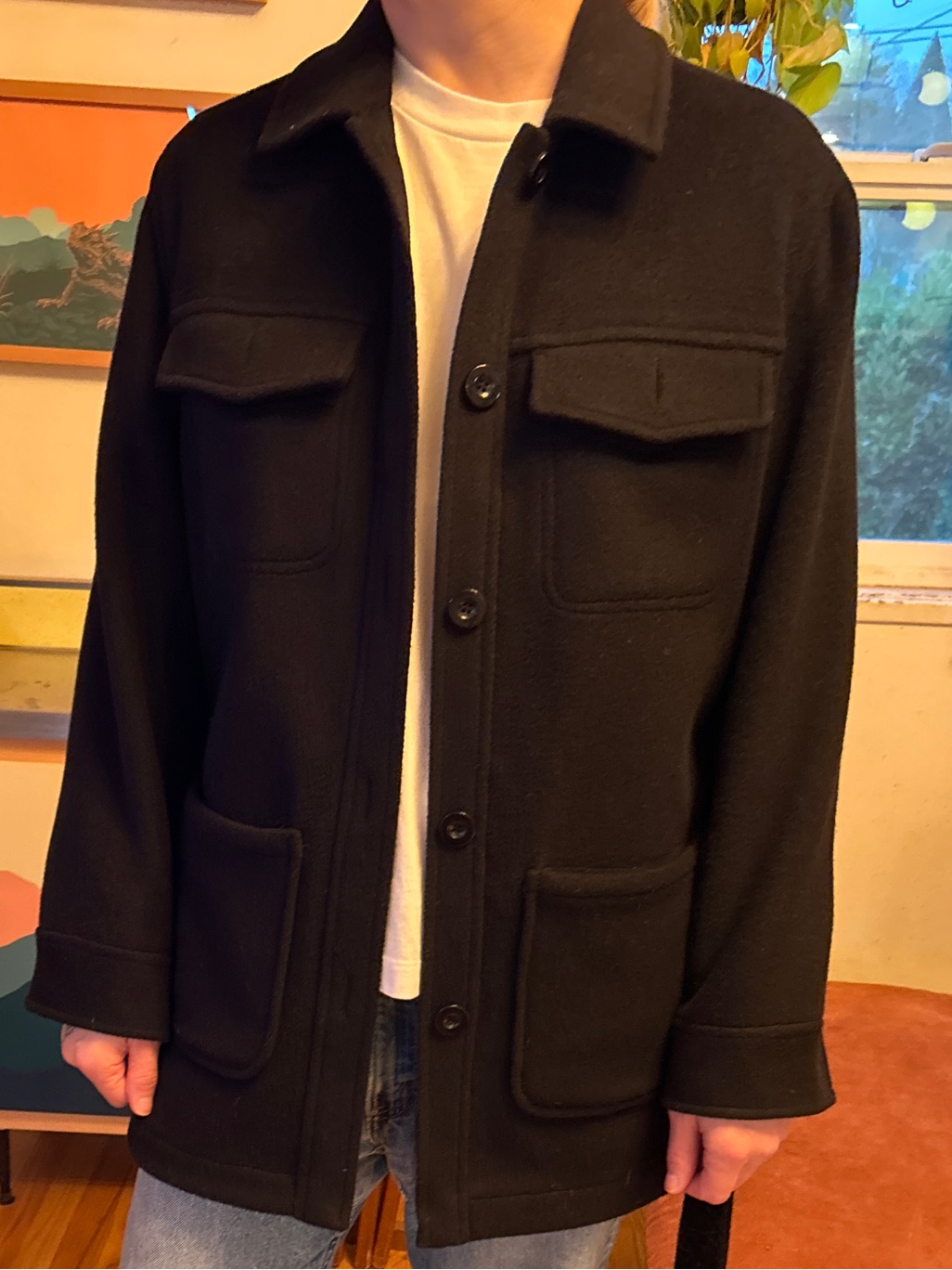 Black Women’s 83% Wool Blend Button-Up Jacket